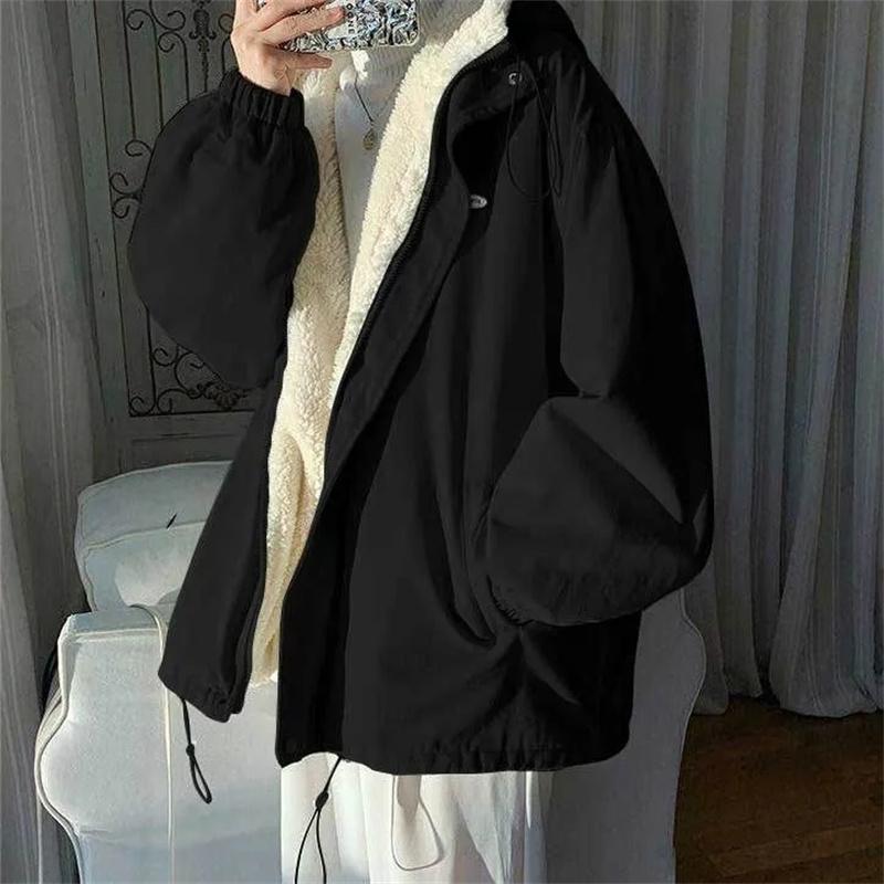 Женская куртка из шерсти ягненка Осень Зима Корейская версия Свободная Рабочая одежда Студенческая Хлопковые куртки Женское Теплое пальто с капюшоном