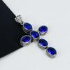 Blue Sapphire Gemstone Pendant 925 Sterling Silver- Handmade Cross Design, Everyday Wear Jewelry, Unique Blue Sapphire Pendant Gifts