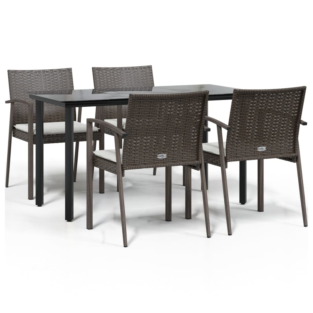 5 Piece Outdoor Dining Set with Cushions Poly Rattan and Steel