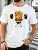 Funny Muscle Burger Weightlifting Fries Cartoon Unisexs Cotton Crew Neck Short Sleeve Tee Loose Summer Daily Casual Street Male Top