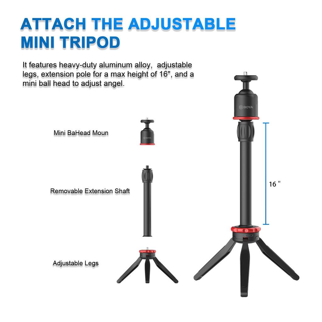 BOYA Smartphone Video Rig Мини-штатив для смартфона с видеомикрофоном, совместимый с iPhone 13, 12, 11, 11 Pro, XS, XR, X, 8, 7, Android, совместимый с