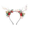 Deer Antler Flower Crown Headband Fairy Flower Reindeer Costume Accessory with Branch Pine Needle Decorations for Women