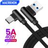 5A USB Type C Cable 90 Degree Elbow 40W Fast Charging USB C Cable USB Type C Charger Data Wire for iPhone Samsung Xiaomi Huawei