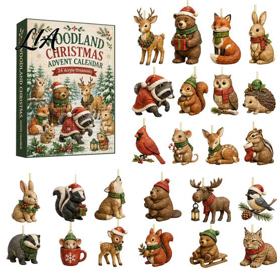 Christmas Tree Decor 24 Days Advent Calendar 2026, 2D Acrylic Reading Cats/Dogs/Forest Animals for Boys Ornament Countdown Calendar, Cute Pet Pendants