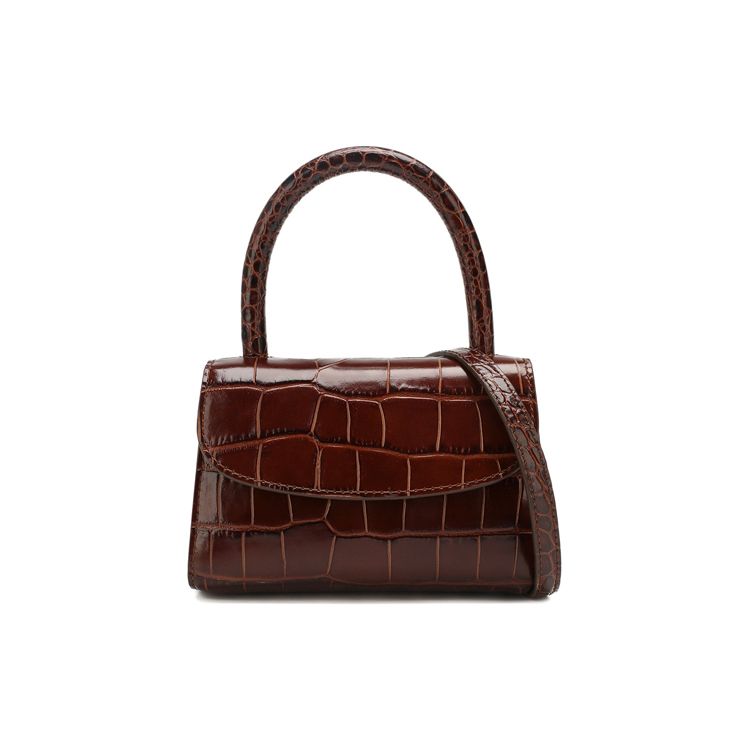 By Far Mini Series Vintage Crocodile Pattern Flap Leather Shoulder Crossbody Tote Bag Women bags Brown 18FWMINANEDSMA