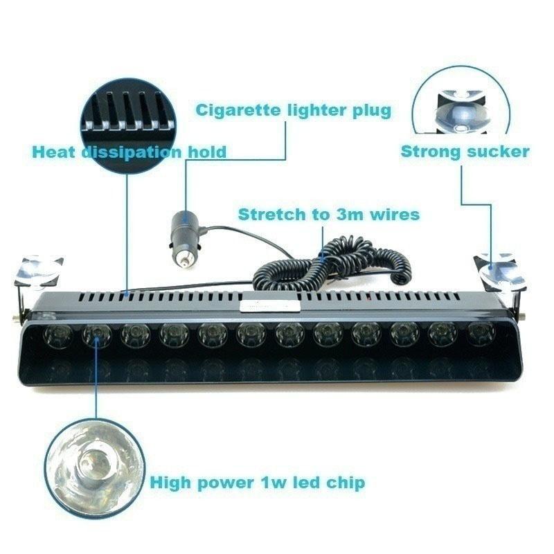 12 светодиодных стробоскопов на лобовом стекле, боковые сигнальные огни, аварийная вспышка, сигнальная лампа, панель Plice, автомобильный грузовик, школьный автобус, сигнальная лампа с держателем на присоске