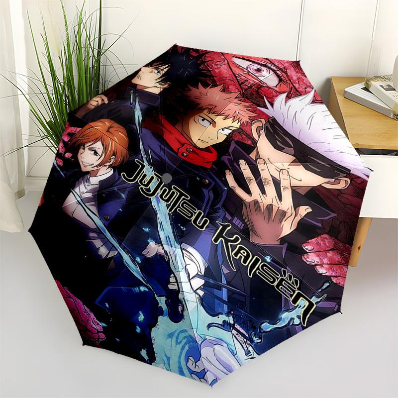 1pc Jujutsu Kaisen Inspired Umbrella Automatic Opening Closing, Portable 3-Fold Design, 8-Bone Iron Frame, Outdoor, Perfect Gift for Fans, Travelers,