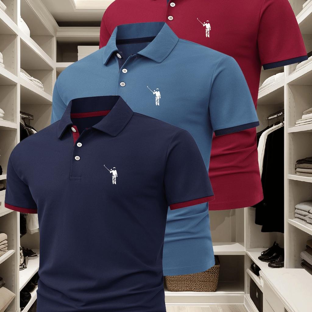 3Pcs Men'S Polo Shirt, Fashionable Business Casual with a Collar, Comfortable And Breathable Short-Sleeve Polo Shirt for Summer, a Great Gift