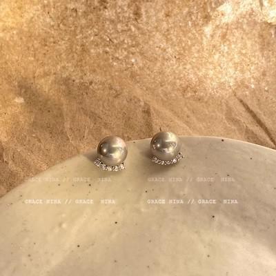 Japan and South Korea simple high-end zircon pearl stud earrings new popular temperament gentle wind earrings ear jewelry women