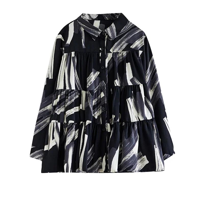 Xitao Свободная рубашка со складками и принтом, повседневный модный женский топ LYD1281