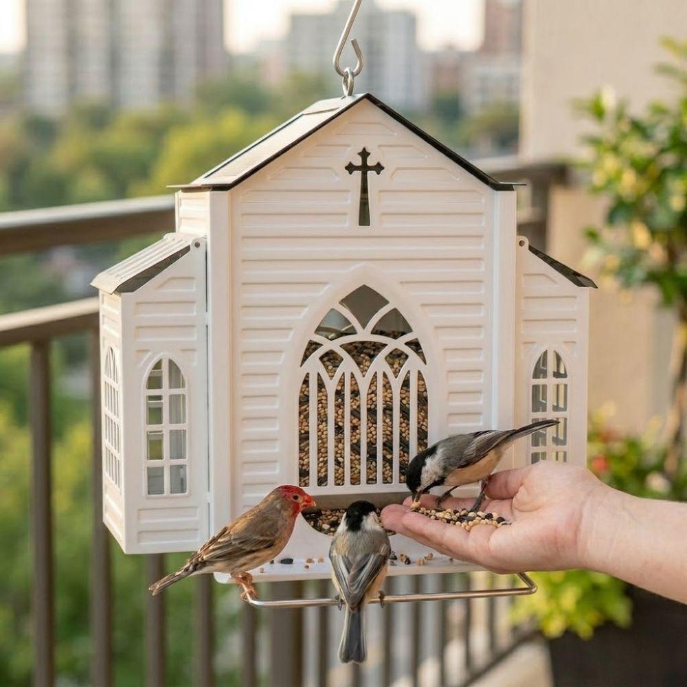 Heavy-Duty Solar Bird Feeder Solar-Powered Metal Bird House Hanging Wild Bird Feeder Various Birds