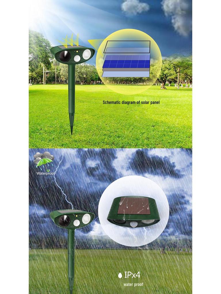 Solar-Powered Ultrasonic Pest & Bird Repeller with Infrared and Flashing Light