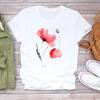 (Asian Size) Tee Top Flower Floral Printing O-neck Fashion Tshirt Women Clothing Casual Short Sleeve Print Lady Female Graphic T-shirt