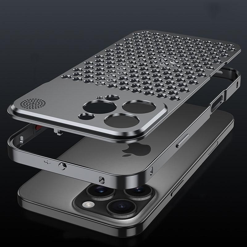 Роскошный чехол из алюминиевого сплава с полой сеткой для iPhone 16 Pro Max 15 Plus 14 Pro 13 12, рассеивающий тепло, ударопрочный, тонкий чехол для телефона