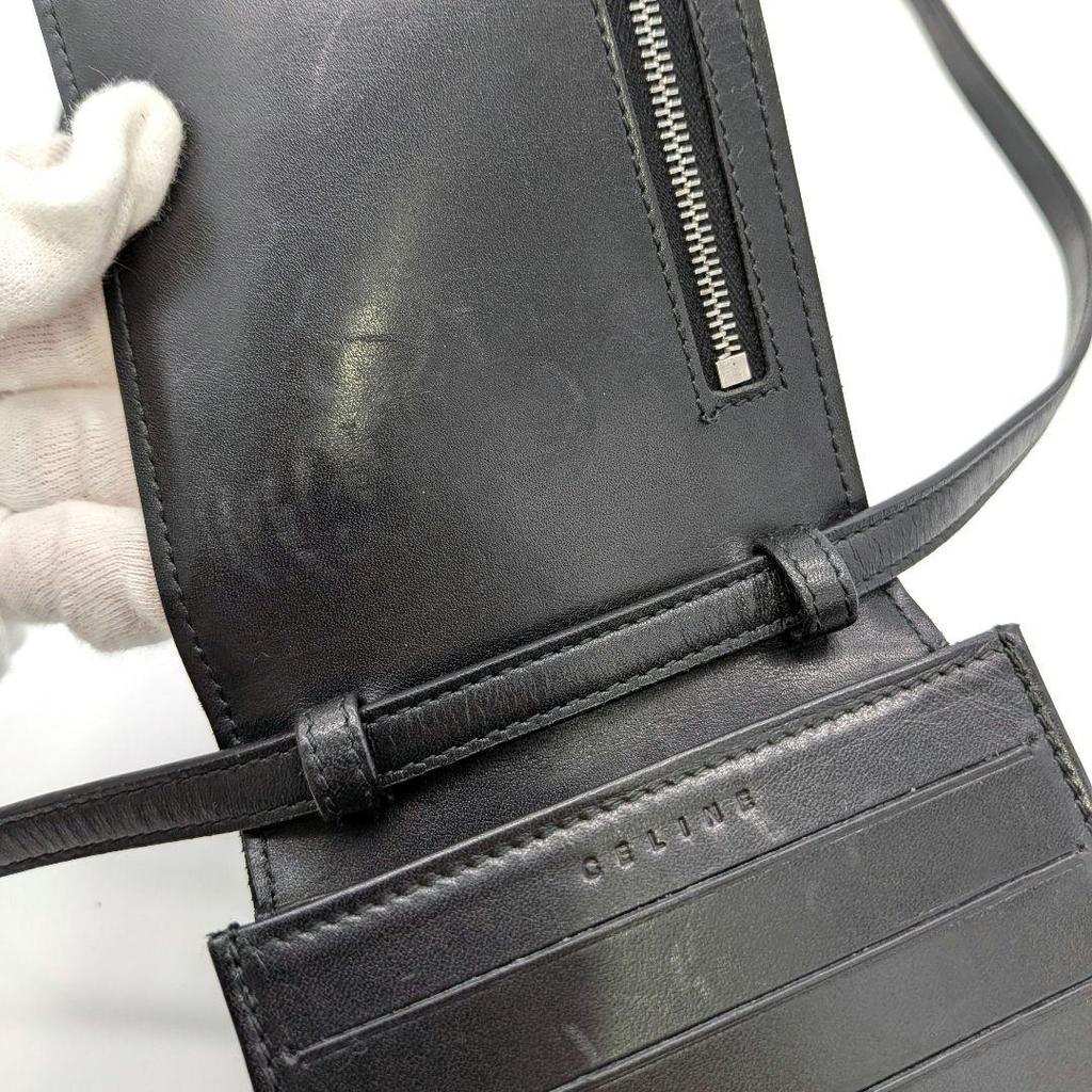 Used CELINE C Macadam Shoulder Wallet Suede Black