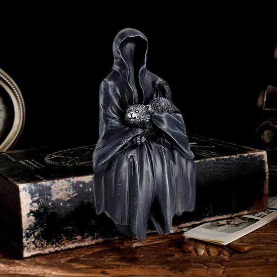 Хэллоуин Мрачный Жнец Фигурка Жуткий Черный Мантия Смерти Призрак Статуя Смолы Скульптура Внутреннее Домашнее Офисное Украшение Рабочего Стола Орнамент Подарок На Фестиваль