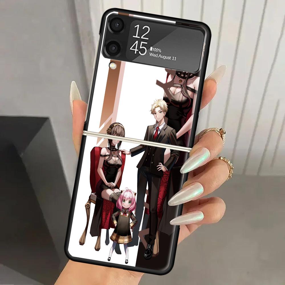 Чехол для телефона Anime Spy Family Аня, Жесткий ПК, Для Samsung Galaxy Z Flip 7 6 5 4 3, Черный ZFlip7 ZFlip6 Flip5 Flip4 Flip3 5G, Печатный Чехол
