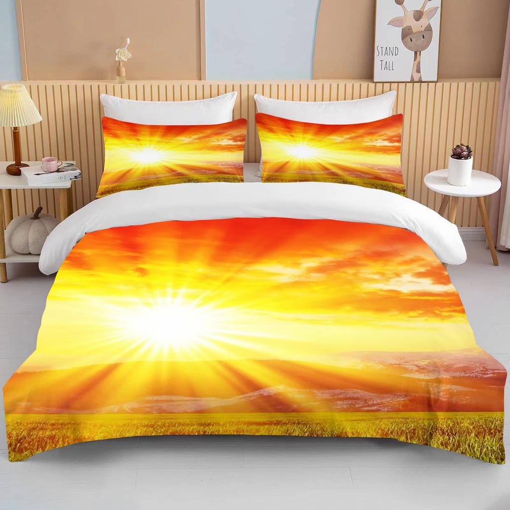 Комплект постельного белья Sun, Набор с пододеяльником «Ночной вид», С наволочками, Постельное белье, Размеры King, Queen, Full, Double, Single, Роскошное постельное белье, Декор