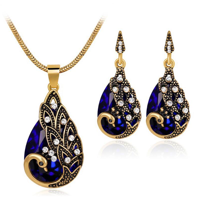 Jinyuan Fashion Jewelry Indian Antique Bronze Plated Ethnic Water Droplets Earrings Design Traditional Jewelry Sets for Women