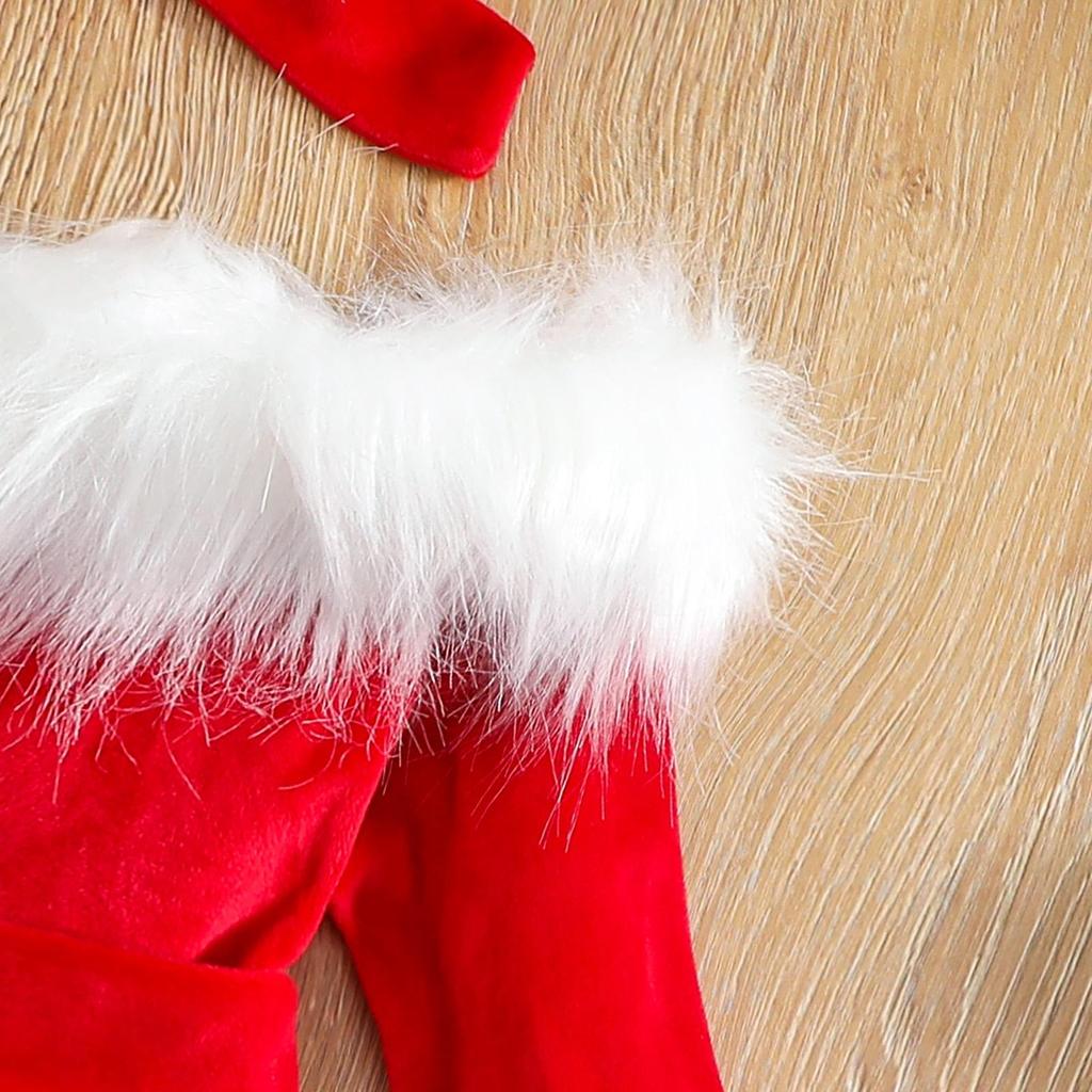 Комплект рождественской одежды для маленьких девочек, платье трапециевидной формы с длинными рукавами и открытыми плечами в стиле пэчворк из искусственного меха с поясом + повязка на голову с бантом