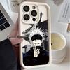 Противоударный чехол для iPhone с Годжо Сатору для 16/14 Pro Max, 15 Plus, 12/13, XR - Мягкий, Дизайн с белыми волосами в крест
