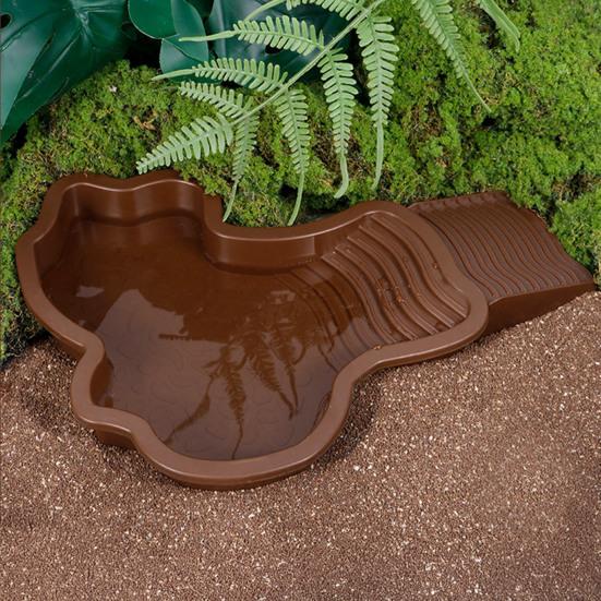 Tortoise Water Bowl with Ramp 2-in-1 Large Reptile Feeding Dish Bathing Pool Aquarium Ornament for Lizard Gecko Turtle Snake Bearded Dragon