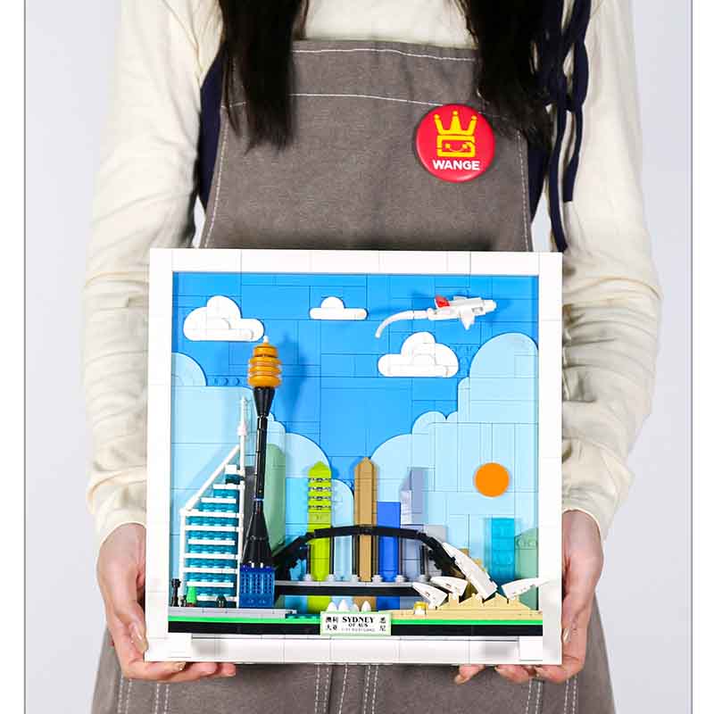 Moc 707Pcs Creative City Postcards Sydney Skyline Art Hanging Drawing Diy Blocks Children'S Puzzle Toys Birthday Gifts