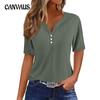 Women's Summer Tops Holiday Style Fashion Casual Loose Comfortable V-neck Jacquard Hollow Short Sleeve T-shirt