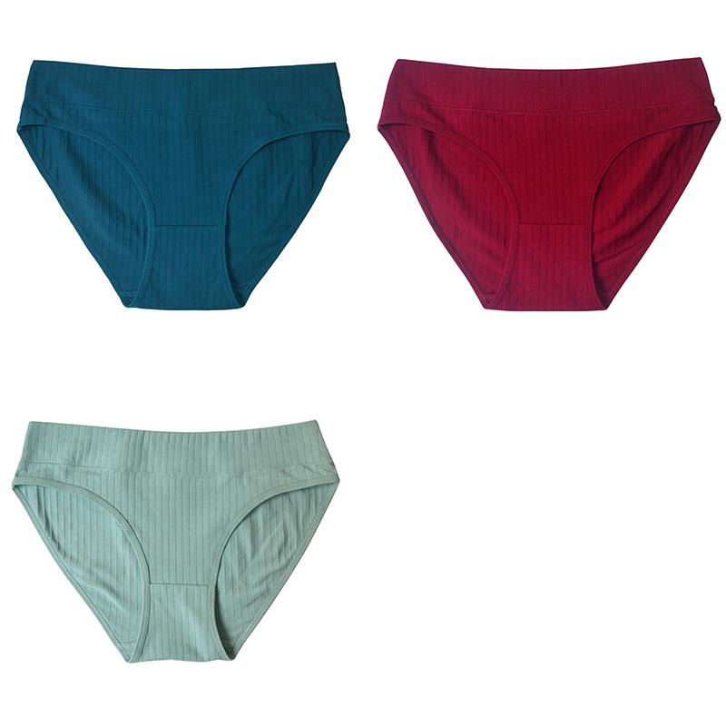 Женские хлопковые трусы, 3 шт./упак., женское нижнее белье, однотонные трусы со средней талией, удобные трусики для девочек