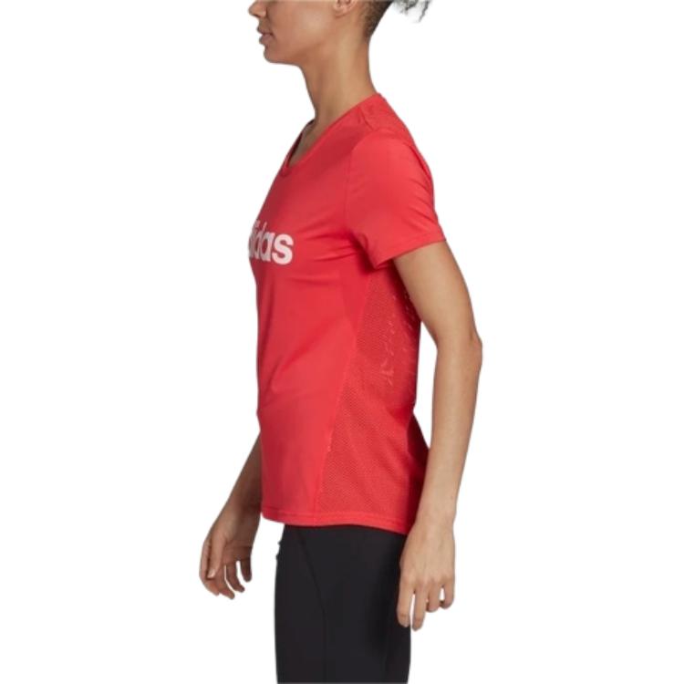 adidas Дизайн 2 Move Logo Графический Модный Простой Круглый вырез Короткий рукав Футболка Женские Футболки Флуоресцентно-Красный FL9224
