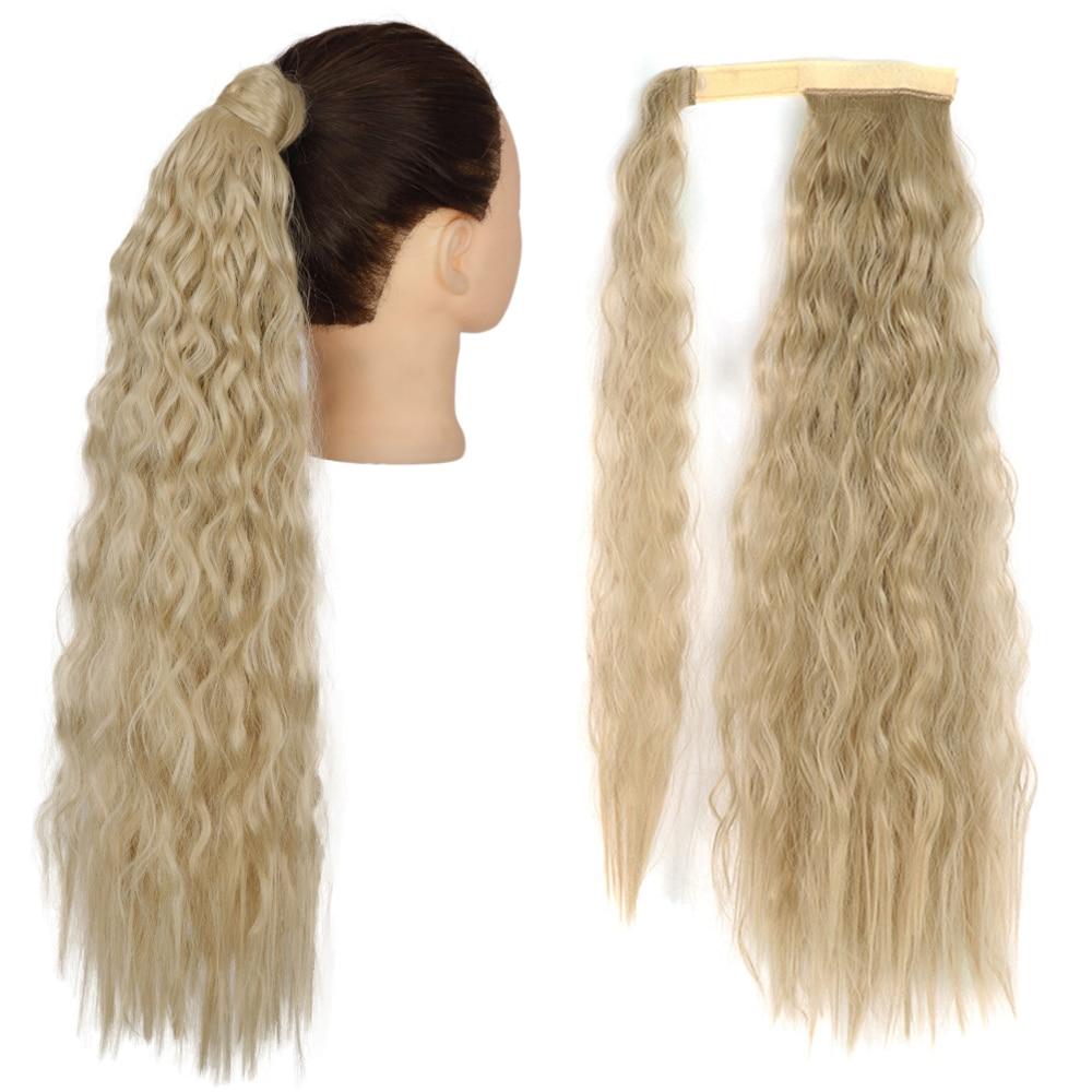 Synthetic Corn Wavy Long Ponytail Hairpiece Wrap On Clip Hair Extensions Ombre Brown Pony Tail Blonde Fack Hair