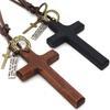 Metal Tags Wood Cross Necklace Religious Crucifix Pendant Chain Handmade Cross Necklace  Christian