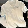 Temperament Lapel Ice Silk Knit Top Летняя свободная тонкая футболка с короткими рукавами