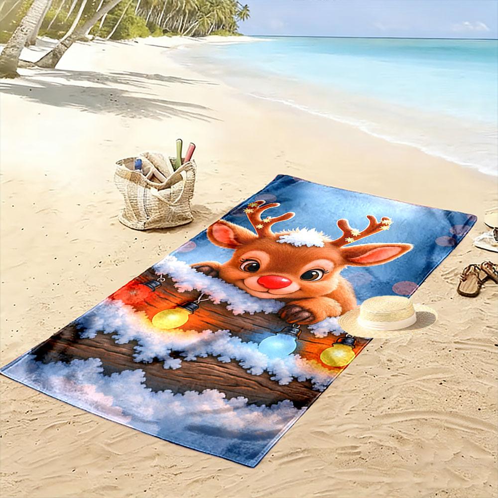 Frosty antlered wonder. Print beach towel, quick drying, suitable for travel, outdoor sports, jogging, the beach and swimming, gift
