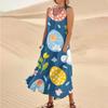 Women's Summer Casual Fashion Easter Printed Sleeveless Round Neck Pocket Dress