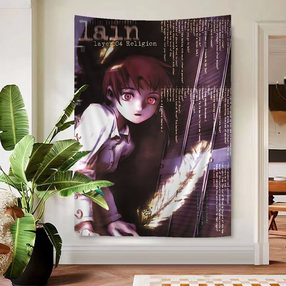 Hot L-Lain Anime Tapestry Home Decoration Unique Cyberpunk Wall Hanging For Bedroom/Living Room, Perfect For Anime & Sci-Fi Fans