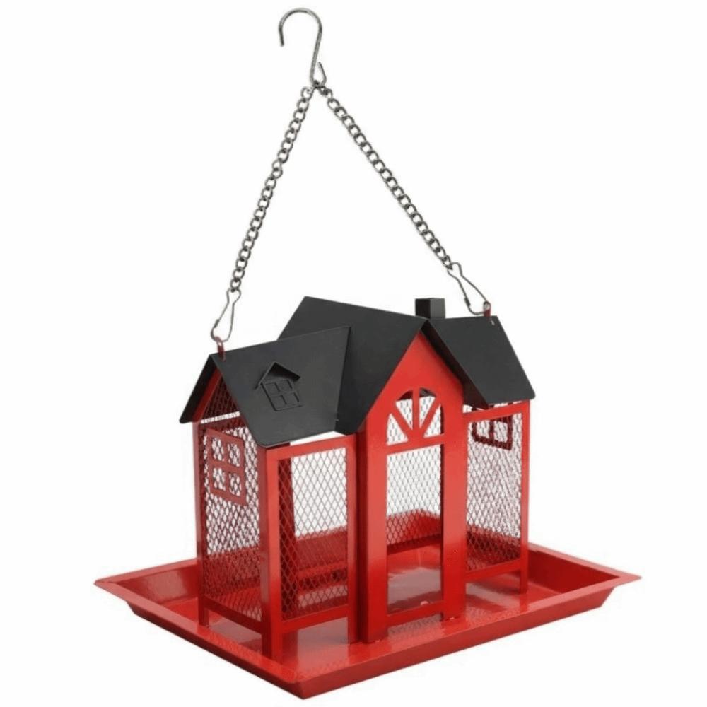 Multi-purpose Metal Hanging Bird Feeder Large Capacity House Shape Hummingbird Feeder Rainproof Wild Bird Feeder Yard Decoration