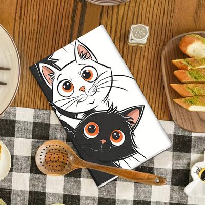 1/2 шт., Кухонное полотенце с кошкой, Мягкие полотенца для рук с кошачьим узором - Легко чистящиеся кухонные и ванные салфетки для мытья посуды для праздничного декора.