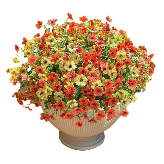 12 пучков искусственных цветов для улицы, разноцветная ипомея с эвкалиптом, устойчивый к УФ-излучению искусственный шелковый цветок для весны и лета, для дома, кашпо, крыльца