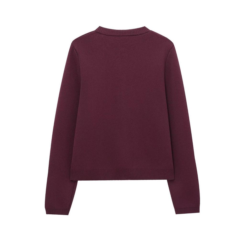 Женский однобортный вязаный кардиган с круглым вырезом в европейском и американском стиле - модный универсальный дизайн, модель #1822106