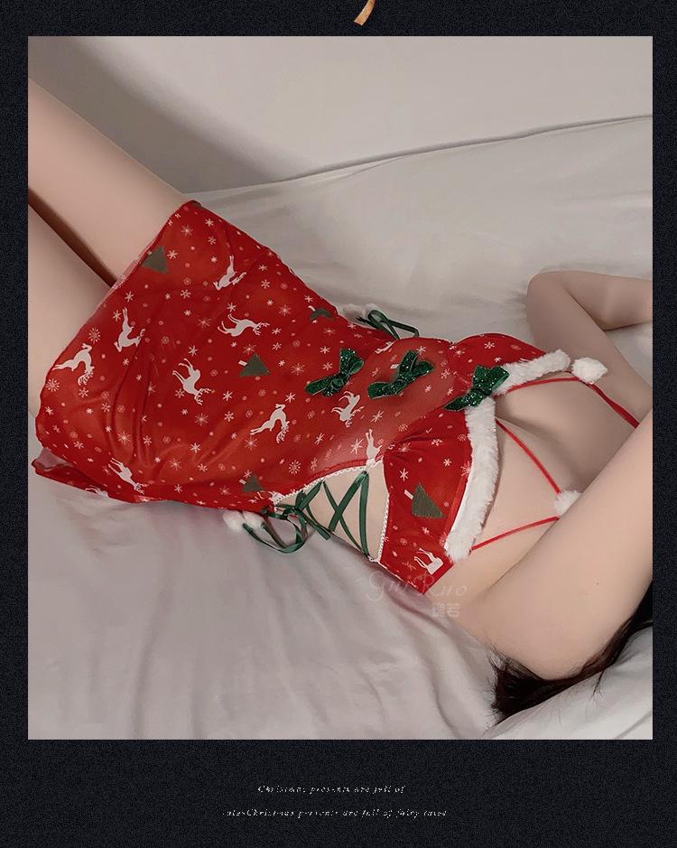 Stunning Plus Size Deep V Christmas Lingerie Set: Sweet & Seductive Mesh Camisole Nightgown