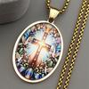 Dove Pigeon Cross Neck Chain For Women Men Stainless Steel Gold Color Glass Leaf Religion Catholic Necklace Jewelry Gifts