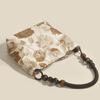 IELGY Caramel Macchiato Retro Jacquard Underarm Bag New Chinese Style Wooden Bead Braided Chain Shoulder Bucket Bag