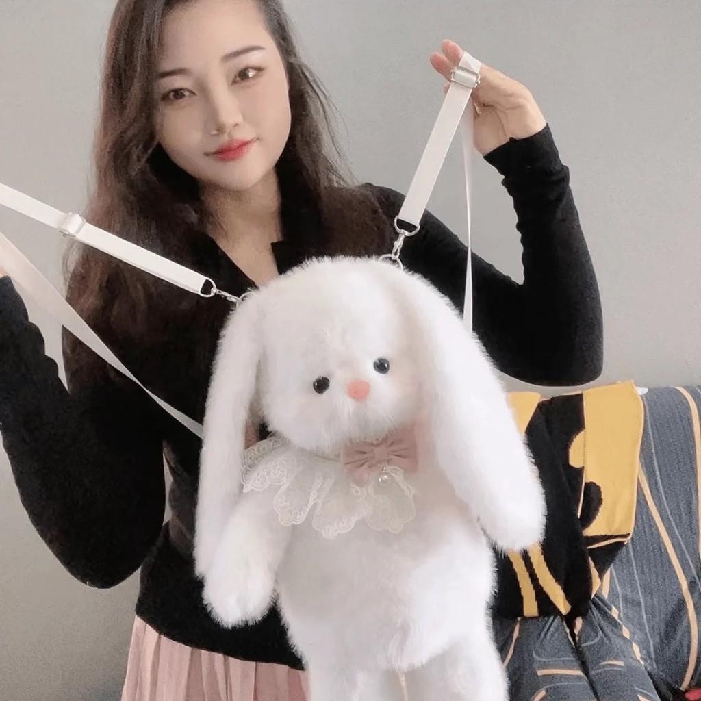 Long Rabbit Eared Backpack Animal Cartoon Bag With Adjustable Shoulder Straps