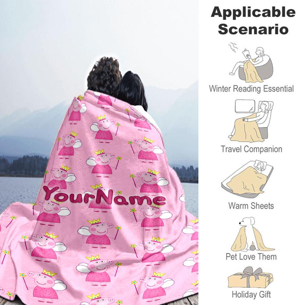 Peppa Pig Personalized Text Blanket Lightweight Customizable Blanket Durable Comfort Perfect for Livingroom Picnics Office Chair Couch