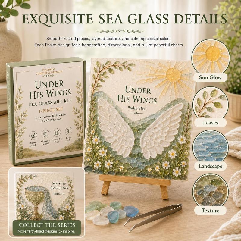 Psalms of Comfort Strength Sea Glass Art Kit, Christian DIY Craft Kit with Inspirational Bible Verse Design, Faith Home Decor Wall Art