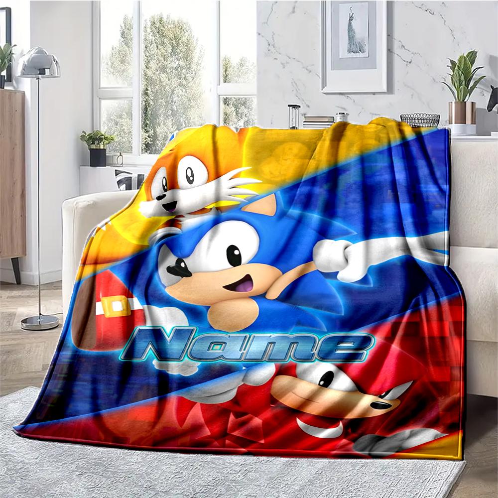 Custom Name Sonic Theme Printed Blanket - Perfect for Couch, Bed, Travel & Outdoor Use | Machine Washable, Cozy & Durable.