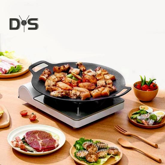 Korean Style BBQ Grill Pan for Stove Top Non-stick Round Frying Pan with Handles Pancake Griddle Pan for Indoor Cooking