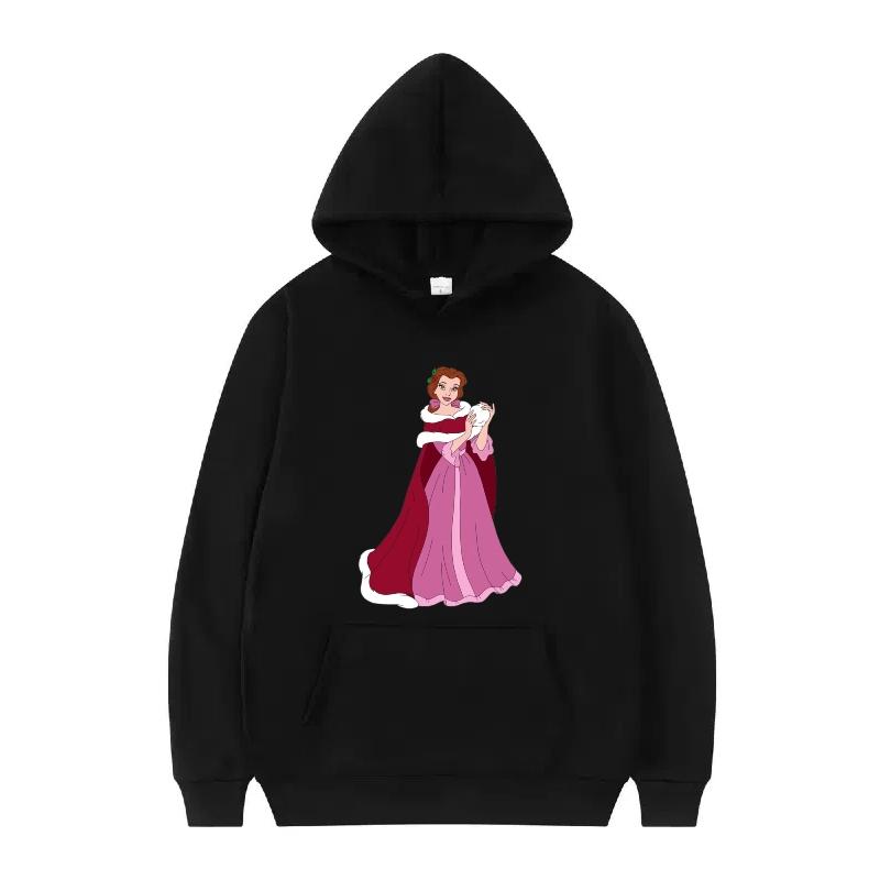 Disney Beauty And The Beast Princess Pattern Woman Loose Black Autumn Tops Clothes Pullovers Ladies Cheap Y2k Hoodies Men Sporty