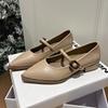 Retro Mary Jane Shoes Elegant Pointed Toe Buckle Belt Shallow Low Heels Office Career Pumps Casual Footwear Female Zapatos